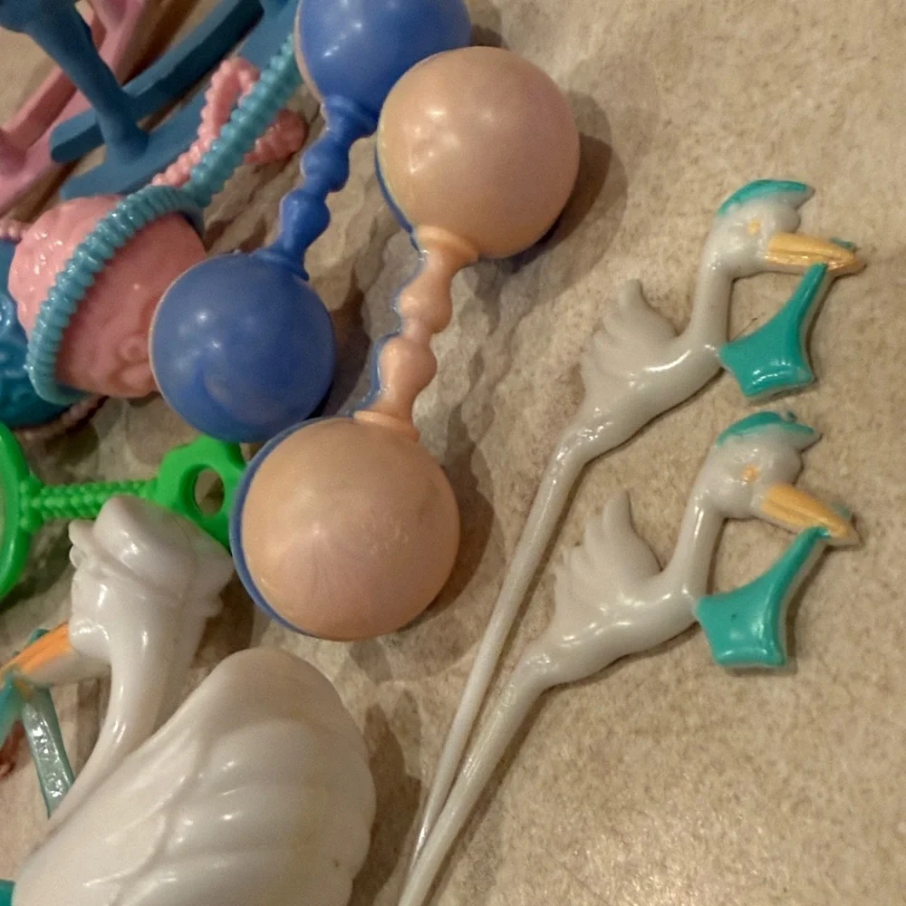 1980s baby shower trinkets.